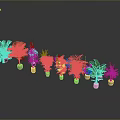 Various Types of Potted Plants Arranged On Gray Background With Lush Green Leaves