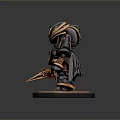 Game Movie Character Chibi Style In Black And Gold Armor Holding Weapon With Winged Decorations