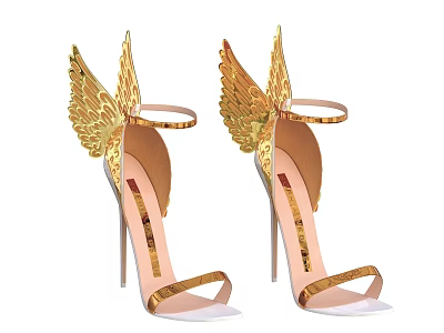 Golden Wing Decorated High Heel Shoes With Transparent Straps And Slim Heel 3d model