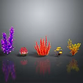 Cartoon Scene Featuring Colorful Coral Seaweed Various Colors Purple Red Yellow Black Background And Reflections