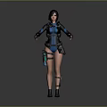 3D Female Character Model In Blue Black Combat Suit With Tactical Gear And Open Stance