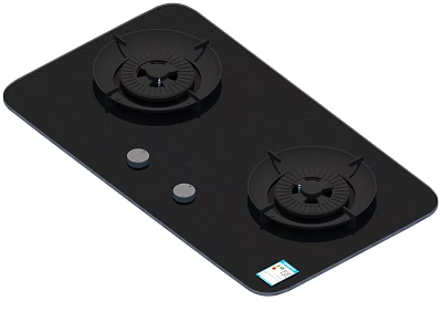 Modern Black Glass Panel Gas Stove with Two Burners and Control Knobs 3d model