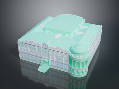 Scenic View of Classical Light Green Building with Arched Windows Dome and Steps 3d model