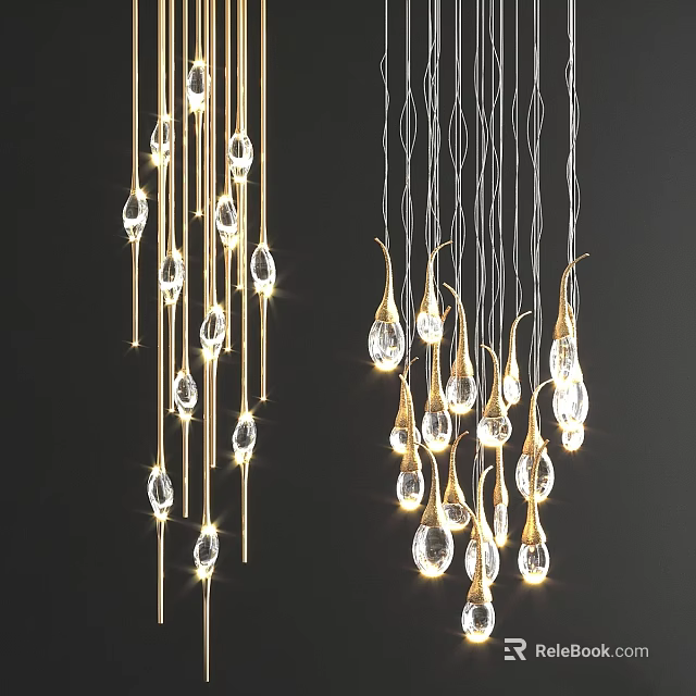 Modern Crystal Chandeliers With Teardrop Pendants And Elegant Hanging Lighting Design 3d model 