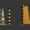 Road Construction Safety Scene With Yellow Guardrail Black Striped Barrier And Traffic Cones