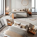 Elegant Double Bed with Linen Bedding Soft Pillows Bedside Tables and Large Windows