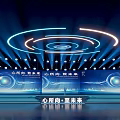 Modern Blue Stage Design With Circular Ceiling Lights Large Screens And Steps 3d model