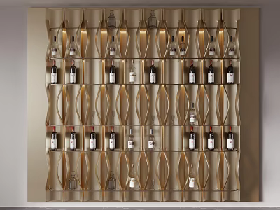 Modern Wavy Wine Rack With Built-in Lighting Holding Wine Bottles and Glasses 3d model