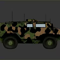 Camouflaged Military Tank Featuring Multiple Antennas Four Wheels And Green Brown Patterns