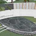 Garden Ornament Featuring Circular Platform Surrounded By Palm Trees And White Wall 3d model