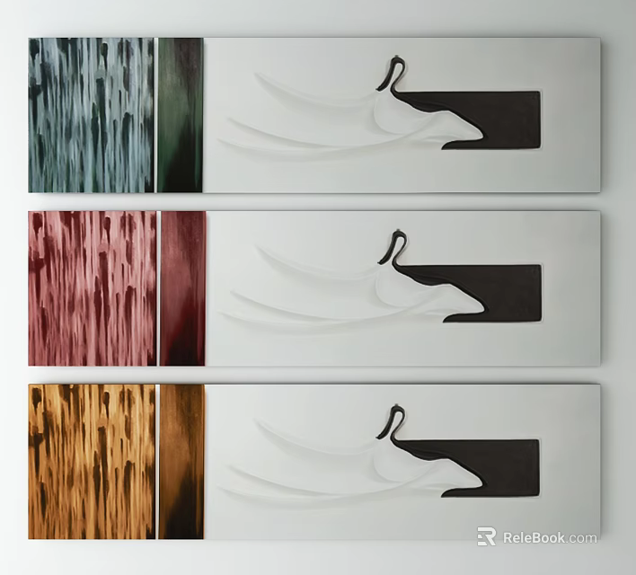 Abstract Art Paintings With Colorful Striped Backgrounds White Animal Silhouette And Black Rectangular Section 3d model 