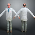 Two Bald Male Characters With Glasses Wearing Stained White Lab Coats Front Back Views