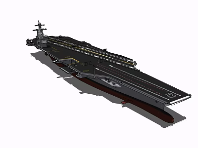 Dark Colored Aircraft Carrier With Long Deck Island Structure And Runway Lines 3d model
