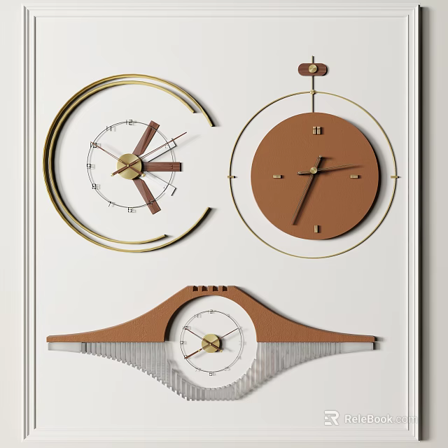 Modern Wall Clocks With Golden Frames And Brown Dials For Home Decor 3d model