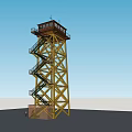 Yellow Metal Tower With Spiral Staircase And Top Cabin Against Blue Sky