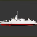 Military Patrol Boat Model With Red Hull And Radar Equipment