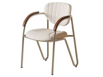 Modern Dining Chair With Striped Backrest Beige Cushion Brown Armrests And Metal Legs 3d model