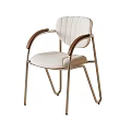 Modern Dining Chair With Striped Backrest Beige Cushion Brown Armrests And Metal Legs
