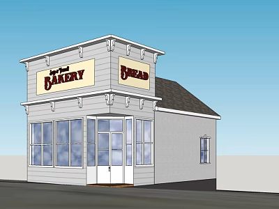 Detached House Bakery With White Exterior Large Windows And Bread Storefront 3d model