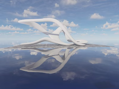 White Curved Garden Ornament With Water Reflection And Blue Sky Background 3d model