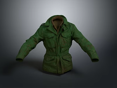Worn Green Military Style Jacket With Multiple Pockets For Daily Use 3d model