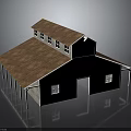 Rustic Building With Brown Roof Gray Wooden Walls Windows Main Door And White Support Columns