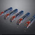 Five Modern Blue and Red High Speed Trains With Sleek Design Lineup
