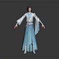Man In Traditional Ancient Chinese Costume With Flowing Sleeves And Blue Robe