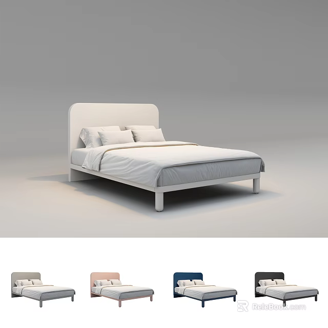 Simple Design Kids Bed With Padded Headboard White Frame And Different Colored Options 3d model 