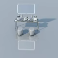 Swing Door Cabinet With Silver Metal Frame White Mirror Small Items And White Round Stools