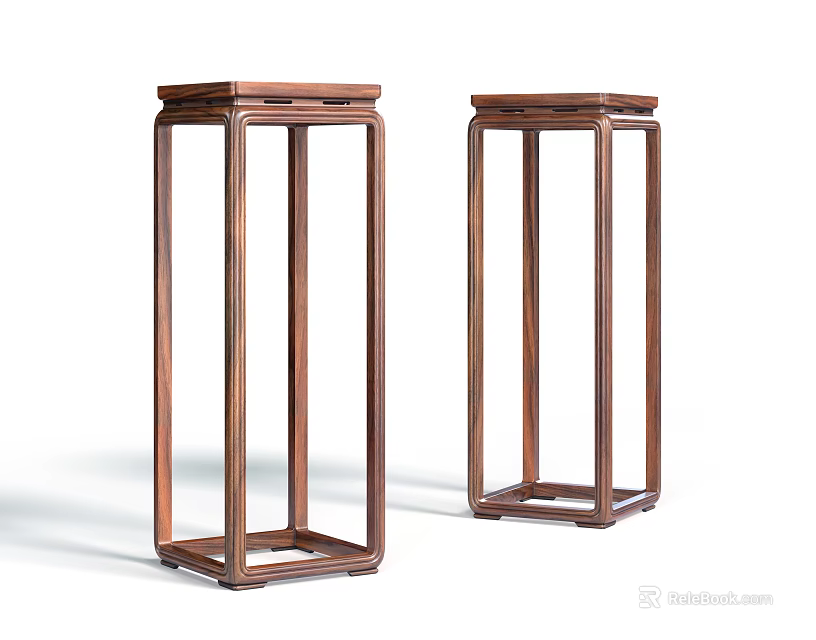 Traditional Wooden Flower Stands With Square Frame Design And Two Pieces 3d model 