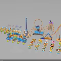 Kids Fun Amusement Park With Colorful Rides And Various Playground Attractions
