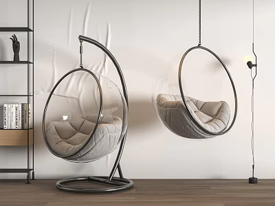 Modern Transparent Spherical Hanging Chairs With Padded Cushions And Metal Frames 3d model
