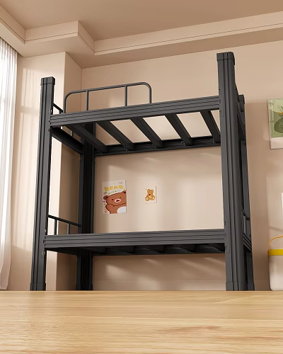 Sturdy Black Metal Bunk Bed With Safety Rail And Modern Bedroom Furniture Design 3d model