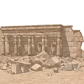 Ancient Egyptian Temple Ruins With Tall Columns Broken Walls And Scattered Stones