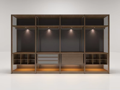 Modern Wooden Wardrobe With Open Compartments Drawers And Built In Lights 3d model