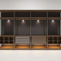 Modern Wooden Wardrobe With Open Compartments Drawers And Built In Lights