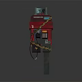 Vintage Public Telephone Booth With Red Awning Green Top And Chained Structure