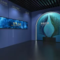 Modern Museum Exhibit Hall Interior With Display Cases Models Lighting And Wall Exhibits