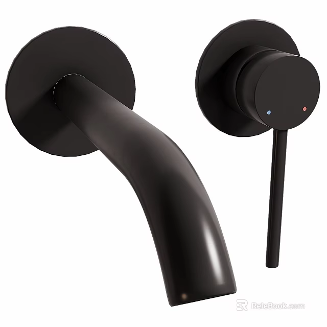 Sleek Black Modern Wall Mounted Faucet With Curved Spout And Hot Cold Indicators 3d model 