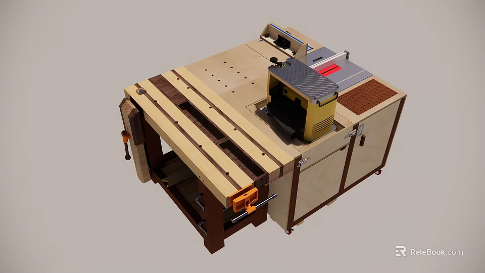 Stone Wood Processing Machine With Workbench Tools And Cabinet Design 3d model 