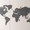 Modern World Map Wall Decor with Continent Names on Wooden Background