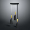 Modern Chandelier With Black Circular Base And Three Cone Shaped Yellow Light Shades