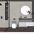 Modern Bathroom Interior With Round Mirror Glass Shower Vanity And Toilet