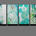 Modern Four Panel Botanical Watercolor Paintings with Green Plant Designs for Wall Decor