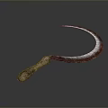 Rustic Sickle With Wooden Handle And Curved Red Silver Metal Blade As Agricultural Tool
