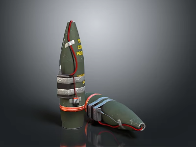 Green Military Weapon Ammunition With Yellow Labels And Red Silver Straps 3d model Green Military Weapon Ammunition With Yellow Labels And Red Silver Straps 3d model