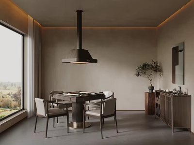 Modern Dining Room Interior With Pendant Light Dining Table Chairs And Large Window View 3d model