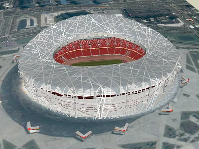 Large Stadium With Unique Steel Structure Red Seats And Circular Design Aerial View 3d model
