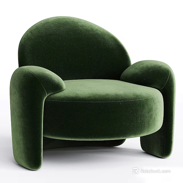Elegant Plush Green Velvet Single Sofa with Curved Arms and Modern Design 3d model 